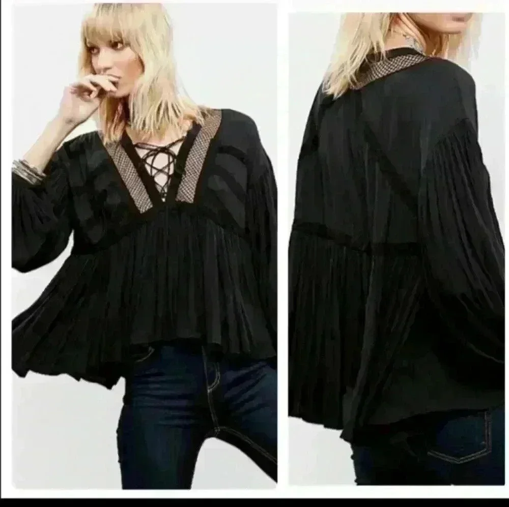 Free People Pebbled Don't Let Go Peasant Top S